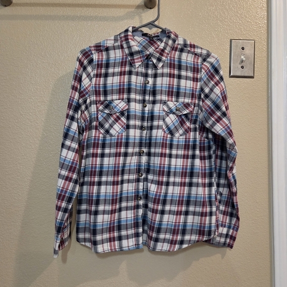 Papaya Tops - Women Blue Plaid Button up Western Cowboy Long Sleeve Shirt size Large